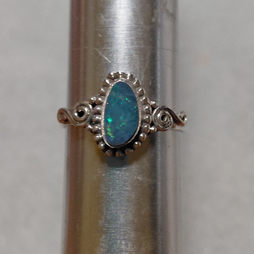 Dainty Sterling Silver Australian Opal Ring Size 8 - Picture 15 of 15